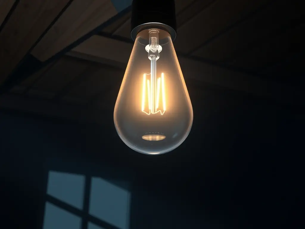 A close-up shot of a flickering light bulb in a dimly lit room, emphasizing the unsteady and unreliable light source. The image is used to illustrate the warning sign of flickering lights indicating potential electrical issues.