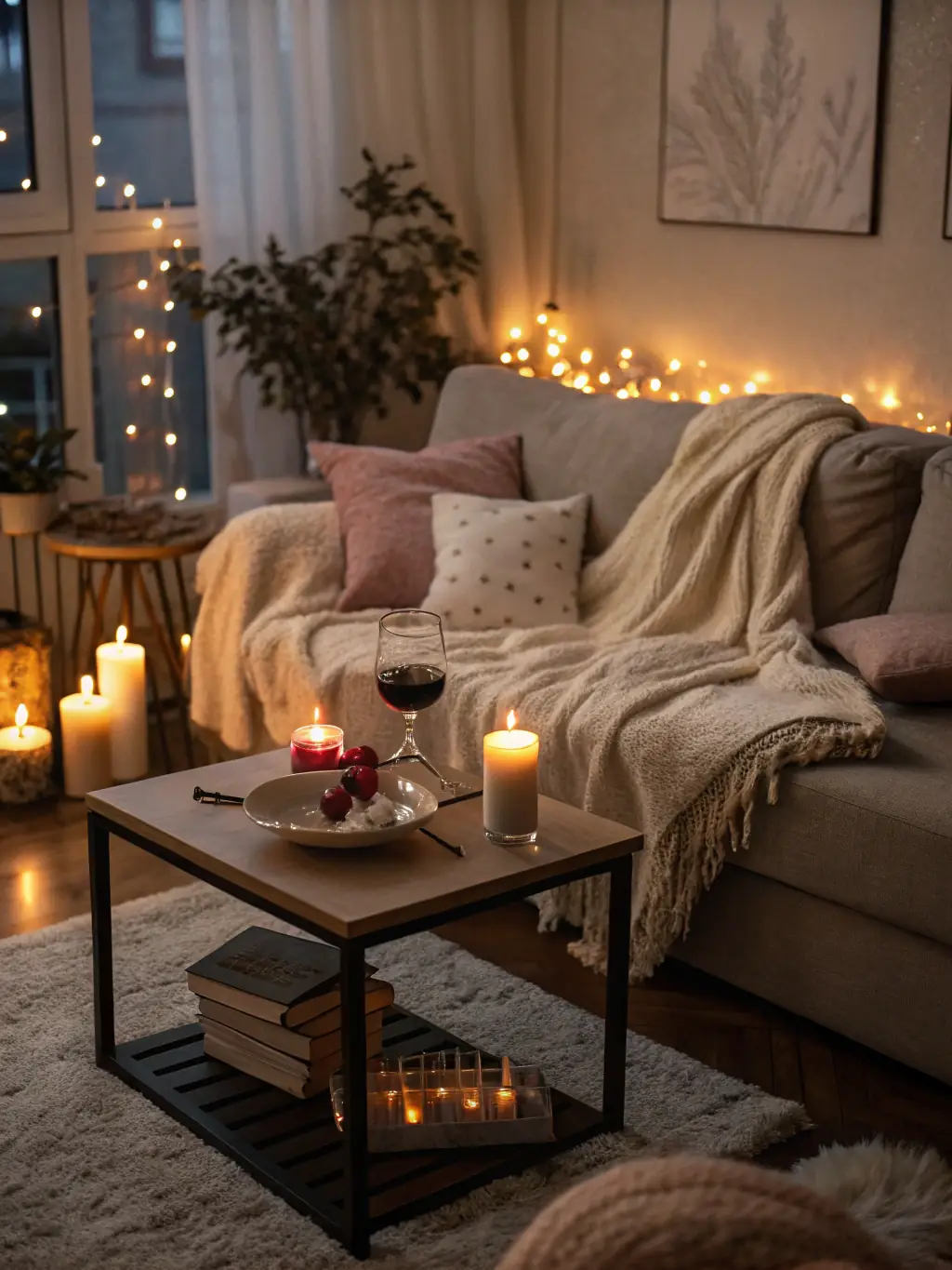 A cozy living room featuring warm, dimmable recessed lighting, creating a relaxing atmosphere installed by Omega Electric Inc.