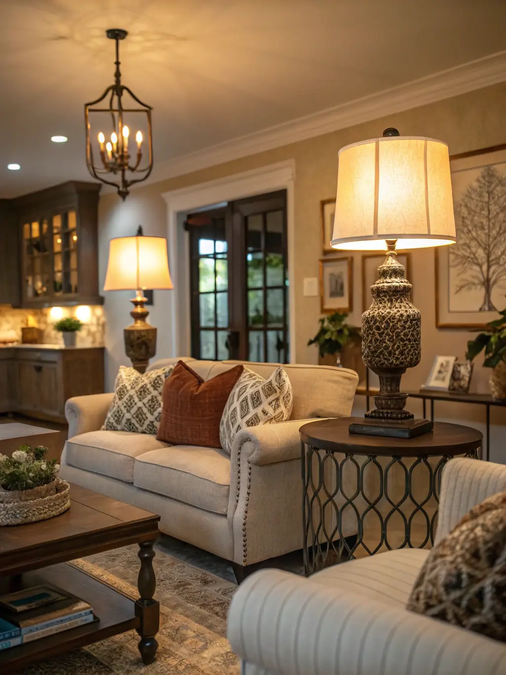 A photo of energy-efficient LED lighting installed in a home, illustrating the benefits of modern electrical systems in reducing energy consumption.